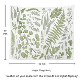 Kayel Botanical Polyester Fabric Tapestry Floral with Green White Spring Wall Hanging Tapestry,Daily Decorative Tapestry for Bedroom Living Room Dorm 60L x 80W Inches,Green Eucalyptus
