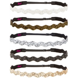 Hipsy Adjustable No Slip Sparkly Bling Wave Headbands for Women Girls & Teens (Gold/Black/Silver/Brown/White Bling Wave)