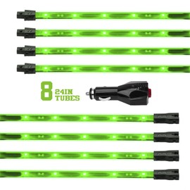 GREEN 8pcs 24" Tubes Three Mode LED Undercar Neon Accent light Kit Waterproof Ultra Bright + Plug & Play All Accessories Included