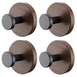 Set de 4 Ganchos para Toallas de Baño, Gancho Adhesivos para Abrigos, para Baño y Hogar. Perchero de Pared Sin Taladrar, ideal para Colgar Toallas, Llaves, Bolsos y Ropa. Color Nogal, Redondo