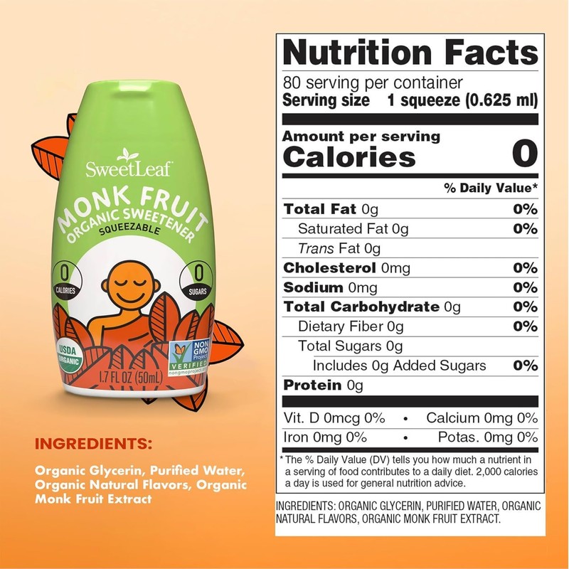 SweetLeaf Unflavored Liquid Monk Fruit - Monk Fruit Liquid Sweetener