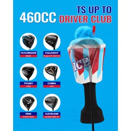 Golf Driver Club Head covers 460CC DR #1 Elastic Long Sock Knit Ice Cream Design Sky Blue&Red