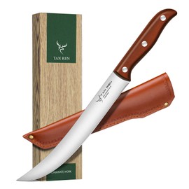 TAN REN Butcher Breaking Knife 8 Inch, Stainless Steel for Meat Cutting, Brisket Trimming With Sheath, Ergonomic Wooden Handle, Carving