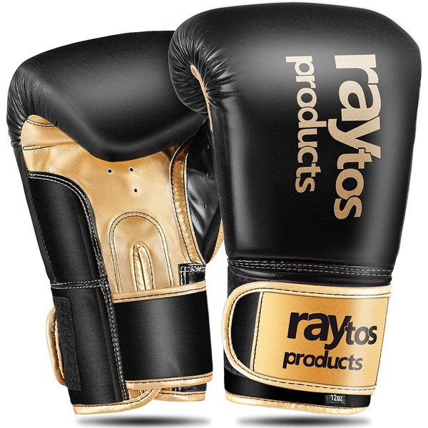 Raytos Boxing Gloves 8oz 10oz 12oz Breathable Kickboxing Training Gloves Punching Gloves MMA Gloves Sandbag Karate Mitts Stress Relief Lack of Exercise Kids Unisex Punching Gloves Boxing Gloves Thick, Durable and Comfortable Boxing Gloves (6oz, Black&Gol