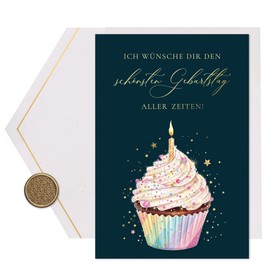 Joli Coon Birthday Card Stardust Cupcake - Premium Birthday Card with Envelope and Real Wax Seal