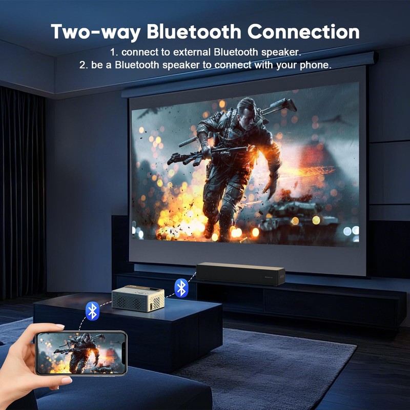 TMY 1080P Full HD Portable Mini Projector, Upgraded Bluetooth Movie