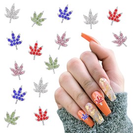 15Pcs Maple Leaves Nail Rhinestones Metal Alloy Fall Leaf Nail Charms Pink Green White Red Blue Maple Leaf Nail Art Rhinestones Flat Back Autumn Nail Gems Thanksgiving Nail Supplies for Women Girls
