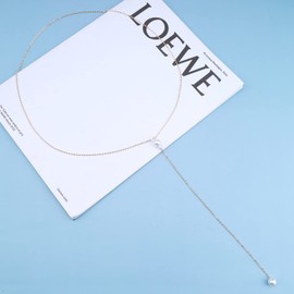 Andelaisi Boho Pearl Back Necklace Long Pearl Backdrop Necklaces Gold Pearl Back Chain Necklace Vintage Body Chain Necklace Summer Body Jewelry for Women