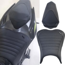 Midimttop Touring Soft Leather Front Driver Rear Passenger Seat Cushion Seat Pad Rear Pillion Seat fit for Kawasaki ninja 400 Z400 2018 2019 2020 2021 2022 2023 2024(Rear Seat-Black)