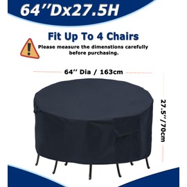 Cubiertas redondas para muebles de patio, cubiertas de muebles de exterior de 64 pulgadas de diámetro, cubierta de mesa impermeable para exteriores, cubierta para fogata para mesa redonda para comedor