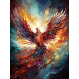 Kaliosy 5D Diamond Art Kits for Adults Phoenix by Number Kits, Diamond Painting Art Animal DIY Full Drill Crystal Craft Cross Stitch Embroidery Decoration (12x16 inch)