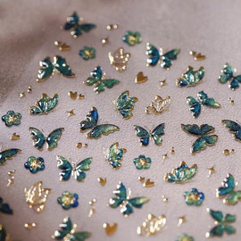 5D Embossed Butterfly Nail Art Stickers Green Hot Gold Butterflies Nail Decals Self Adhesive Flower Heart Nail Design Stickers Star Nail Art Supplies Spring Nail Stickers for Women Nail Art Decoration