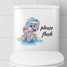 Toilet Wall Stickers Cute Elephant Please Flush Funny Toilet Lid Wall Decals Kid Bathroom Toilet Seat Lid Cover Decor Decal Peel and Stick Restroom Waterproof Wall Art Decor 9.06in*11.02in