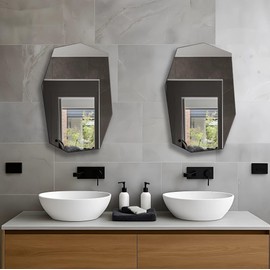 Oktokki - Irregular Wall Mirror, Set of 2, 28.7 x 17.7, Asymmetrical Octagonal Groovy Blob Decor for Living Room Entryway Bathroom, Glass (1, Octagonal)