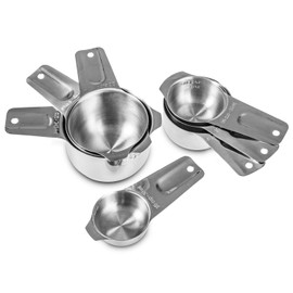 Set of 7 Heavy Duty Measuring Cups, 18/8 Stainless Steel with Ring Connector, Silver