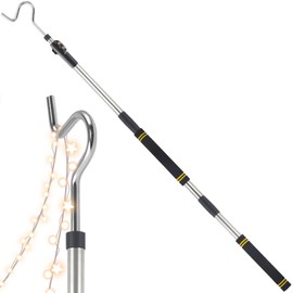 Clothes Hanger Reaching Hook, 49"-91" High Reach Garment Hook Durable and Sturdy Telescopic Pole for Hanging and Retrieval Lights Rope Wreaths Bird Feeders Plants and Clothes