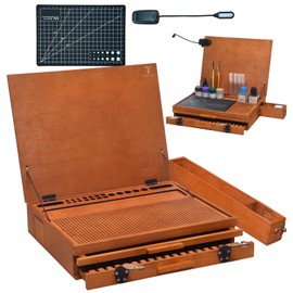 T TOGUSH Portable Model Building Workbench Wooden Model Station with LED Light & Cutting Mat Model Kit Tool for Building Model and Miniatures Folding Worktable Model Pieces Shelves