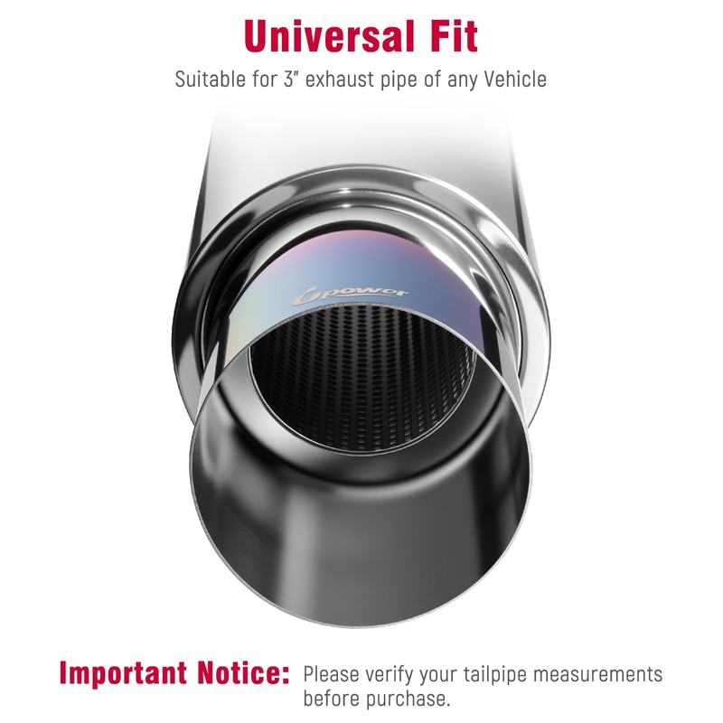 Upower Exhaust Muffler, Stainless Steel Exhaust Tip 18.5" Length 3"