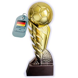 Larius Coppa da calcio dorata con palla (21,5 cm, 635 g) - Trofeo di calcio con incisione opzionale - Coppa vincente per tornei, club e gare di calcio - S3 (senza testo desiderato)
