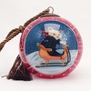 Handcrafted Inside-Painted Glass Ball Ornament - Red-Ski Cat Design by
