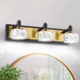 Bicrink Vanity Lights for Bathroom 20 Inch Long Black Fixture, 15W LED Black Vanity Lights for Bathroom, Light Fixtures for Bathroom Above Mirror, 3-Light Vanity Lights, Cool White 5500K.