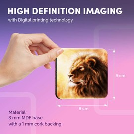 Great Coasters (Set of 4) Square - Majestic Lion Big Cat Drink Glossy Coasters/Tabletop Protection for Any Table Type #8800