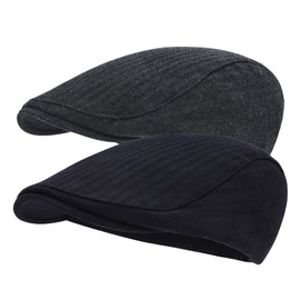 STARANCE 2 Pack Newsboy Hats for Men Wool Blend Flat Cap Ivy Driving Hat (Black/Dark Grey)