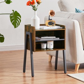 VECELO Nightstand Industrial Side End Table/Stackable Accent Furniture with 2-Tier Open Storage Compartments for Bedroom, Living Room and Small Spaces