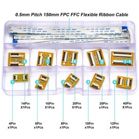 Tcenofoxy Flexible Flat Ribbon Cable Connectors Assortment Kit, 0.5mm A Type 4P 6P 8P 10P 12P 14P 16P 20P 30P 40P PCB Convert Adapter Extension Board with Length of 150mm Cable (TC-0.5mm-Board)