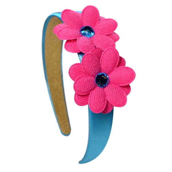 Funny Girl Felt Flower Girls Headband (Turquoise and Hot Pink)