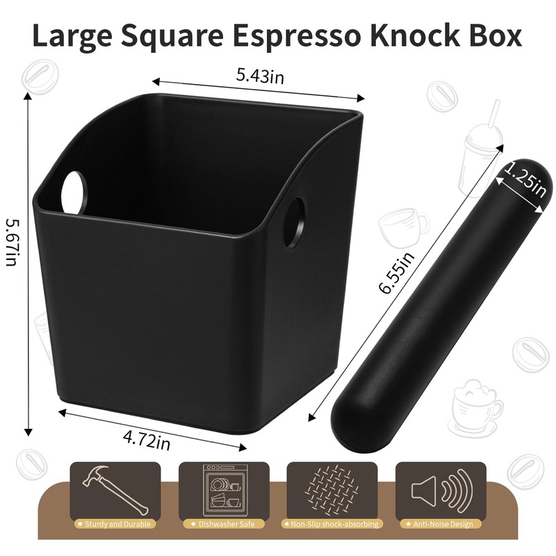 IAOSEN Large Square Knock Box High Sidewall Design Espresso Knock