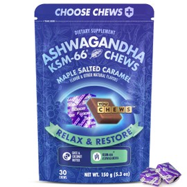 YouChews YouChews Ashwagandha KSM-66 Chews for Stress Relief & Mood Support, Organic Ashwagandha Gummies KSM 66 Alternative, Mood Support, Maple Salted Caramel Flavor, 30 Count