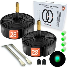 Bicycle Inner Tube 28 Inch Set, Compatible with Continental & Schwalbe, for AV SV DV Valves, Accessories for Trekking & City Bike, Includes Tyre Lever and Light Caps