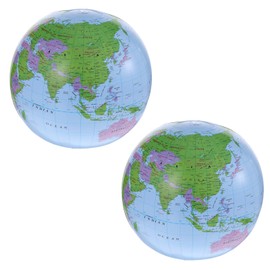 Grevosea 16 Inch Inflatable Globe, 2 Pack Inflatable Globes of Earth World Globe for Kids Explore the World Play and Educational Games Inflatable Beach Ball for School Office Beach (Blue)