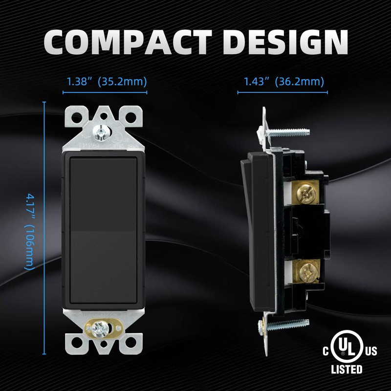 ELEGRP Matte Black Single Pole Decorator Light Switch, 15Amp, 120-277V,