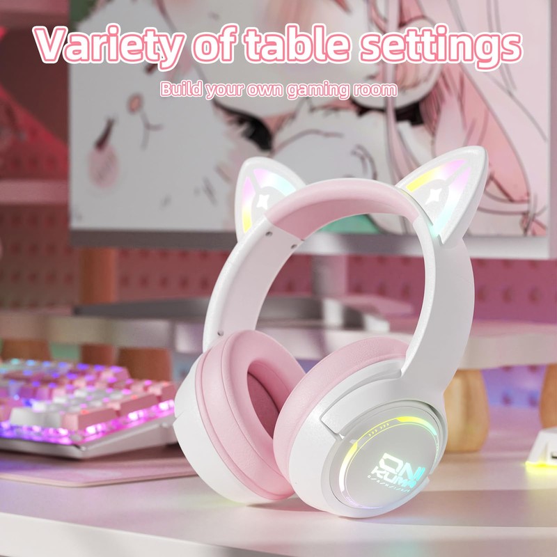 Wireless Cat Ear Headphones with RGB Lights – Tri-Mode Gaming