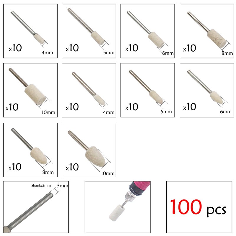 Niupika 100pcs Wool Felt Polishing Wheel Mounted Cone Polishing Grinding
