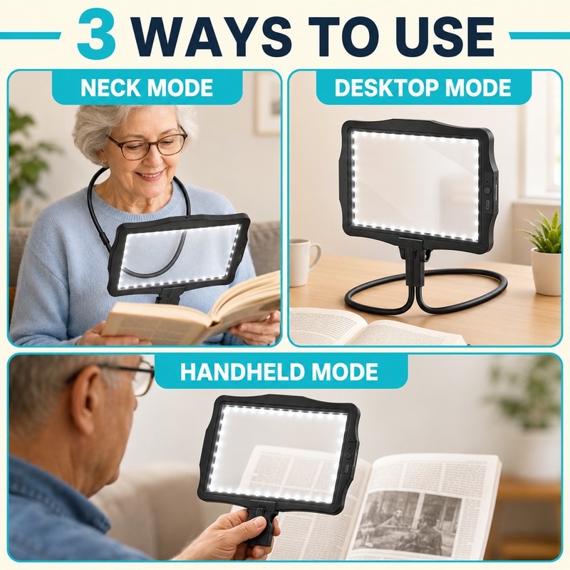 10X Hands-Free Full-Page Magnifying Glass with 50 LED Lights &