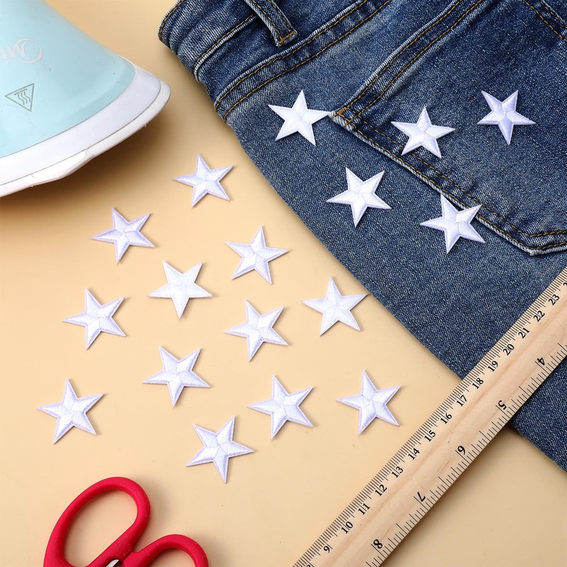 1.14" Mini White Iron on Stars, 80 PCS White Star