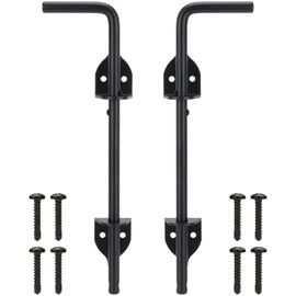 12" Cane Bolt Heavy-Duty Drop Rod for Gate, Gate Ground Latch for Wooden Fences Metal Gates Doors, Metal Gates Doors Stopper for Gate Ground, Wrought Iron Gate Latches, Black Finish(2 Pack)