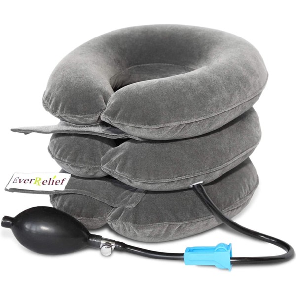 Cervical Neck Traction Device by EverRelief - Inflatable & Adjustable Neck Stretcher Collar - at Home Traction for Neck Pain Relief