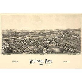 Westford, Massachusetts - 1886 - Aerial Bird's Eye View Map Poster