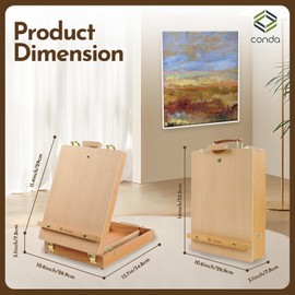 CONDA Premium Wooden Sketch Box Easel - Adjustable Tabletop Art Easel for Painting, Drawing & Sketching, Solid Beech Wood Design with Art Supply Storage, Ideal for Artists, Students & Beginners