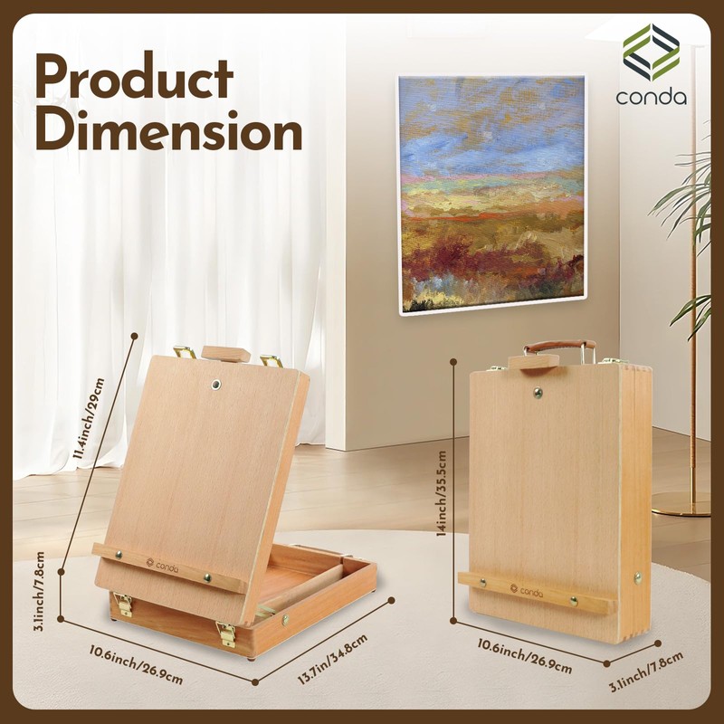 CONDA Premium Wooden Sketch Box Easel - Adjustable Tabletop Art