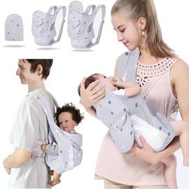 Baby Carrier Newborn to Toddler, 4-in-1 Baby Soft Baby Wrap Carrier for Newborn,Shoulder Strap Grid Breathable Infant Sling,Carrier Toddler Carrier Baby Wraps Carrier forGirl and Boy 8-45 lbs（Grey）