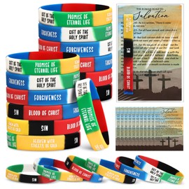 Gemscream 100 Sets Christian Gifts Bulk Salvation Bracelets with Plan of Salvation Cards Religious Silicone Bracelets Christian Bookmarks Gospel Tracts Roman Road to Salvation Church Teaching Kit