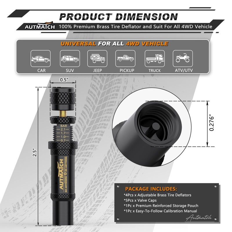 AUTMATCH Adjustable Tire Deflator Valve Kit (10-30PSI) - Tire Air