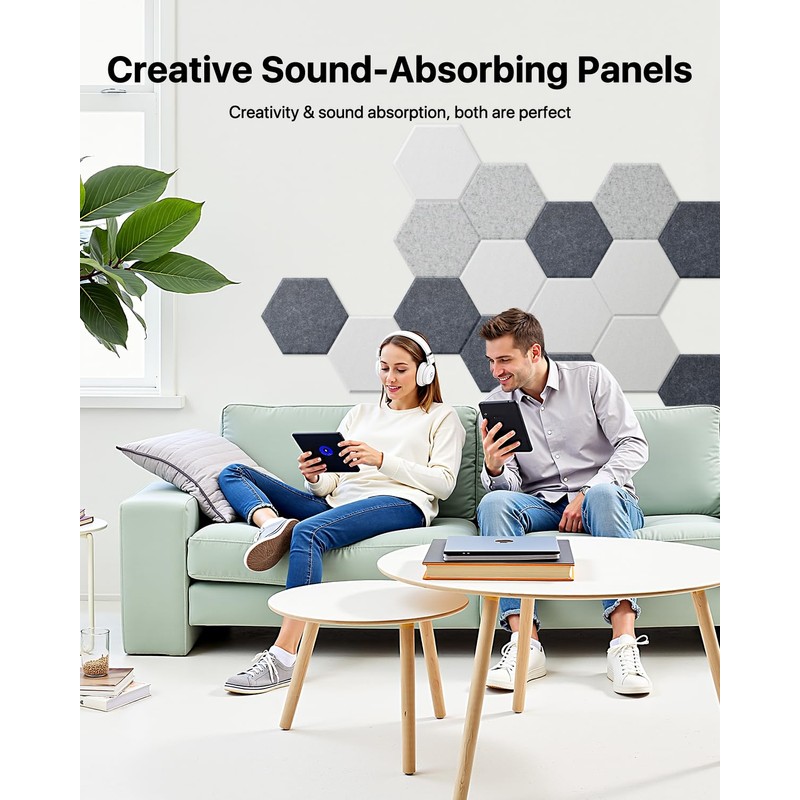 18 Pack Hexagon Acoustic Panels, Self-Adhesive Soundproof Wall Panels, High