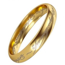 Tckyi 4MM Tungsten Steel Ring for Women 18K Gold-Plated Band with Elvish Script Lasering (4MM wide, 7)