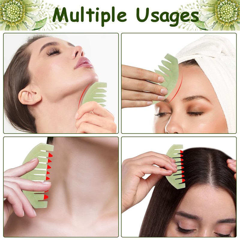Janedream Jade Stone Gua Sha Comb Traditional Massage Tools for